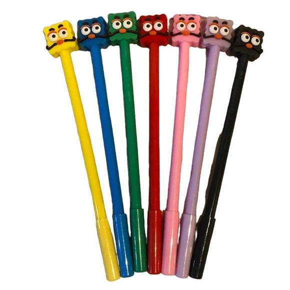 Japanese Cookie w/Mustache BTS Black Gel Roller Ball Ink Pen 9 pc Set - Picture 1 of 7